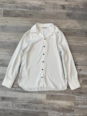 Hinson Wu White Semi Sheer Blouse Size Small Black Contrast, Long Sleeve J1